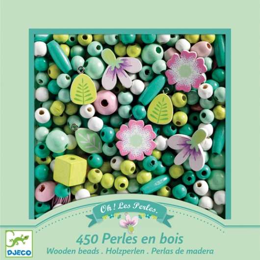 Djeco - Pyssel - Wooden beads, Leaves and flowers